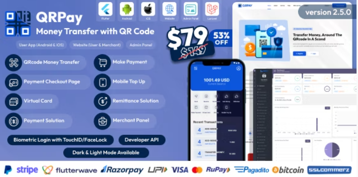 QRPay v2.5.0 – Money Transfer with QR Code Full Solution – nulled